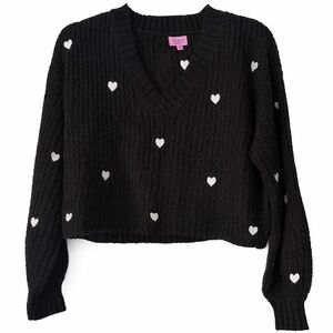 Miami Black V-Neck Sweater with White Hearts